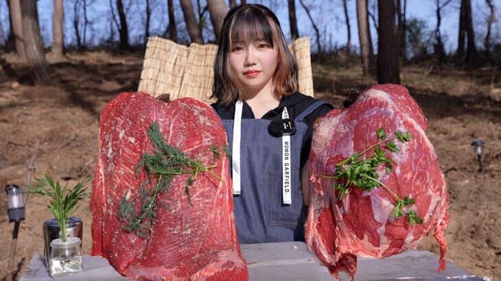 16キロの肉塊を巨大鉄板で焼いて爆食する独身アラサーデブ女【キャンプ飯】